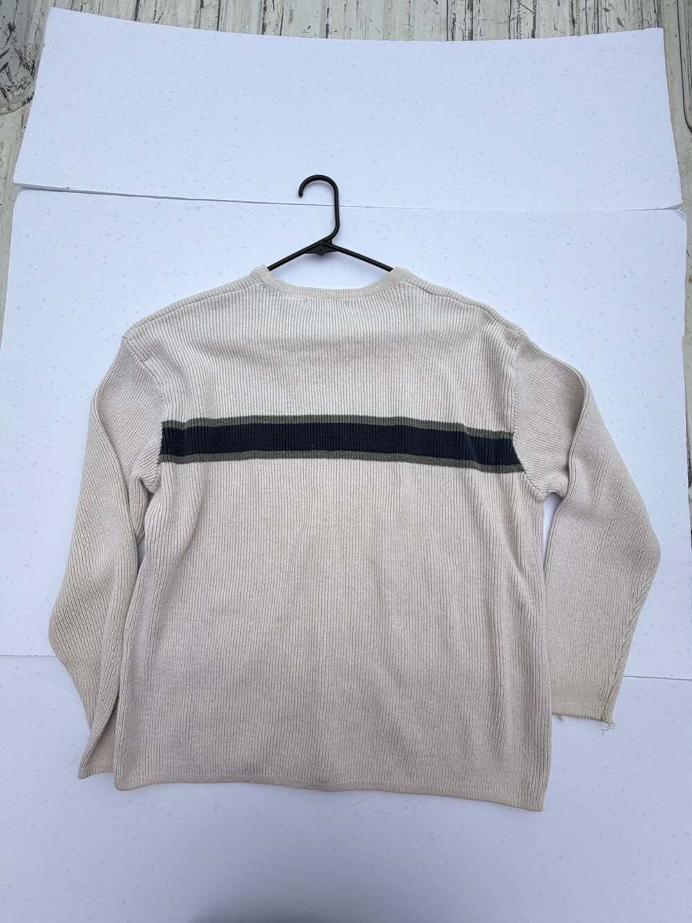 Structure Ribbed Knit Pullover Sweater Cream Striped - Picture 4 of 4